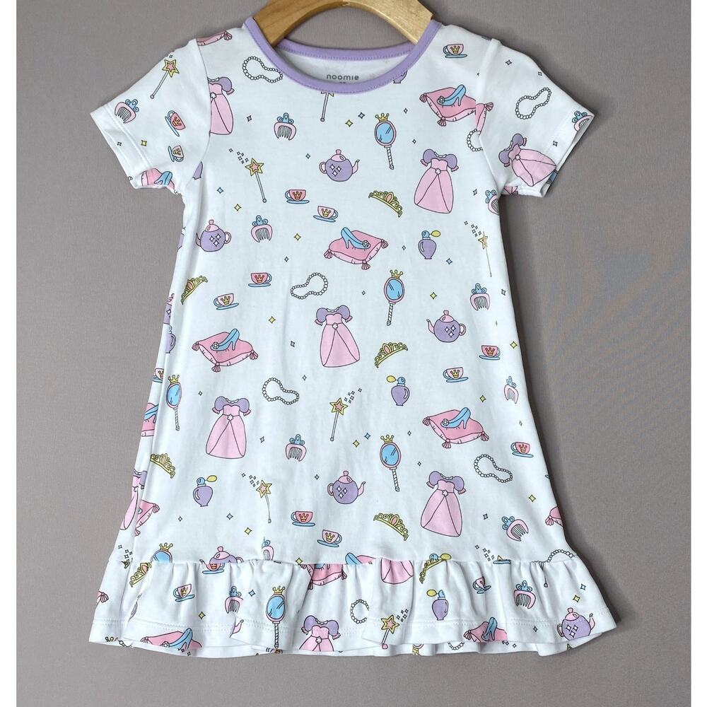Noomie Fairytale Princess Print Short Sleeve Pima Cotton Knit Dress Girls 2T
